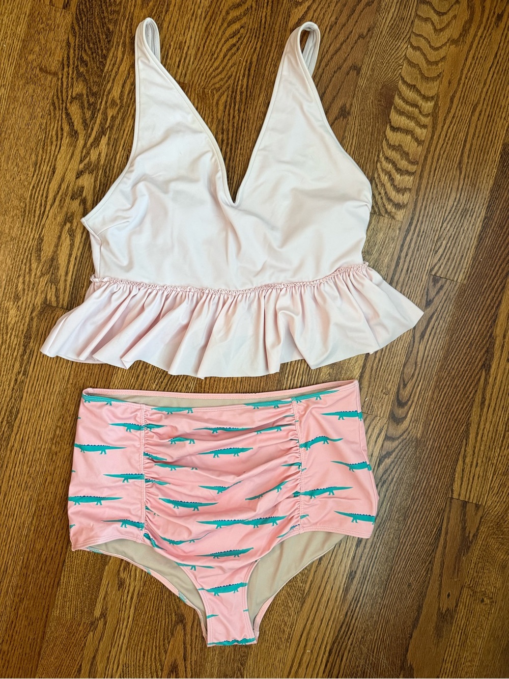 Pink Ruffle Peplum Bikini Crop Top